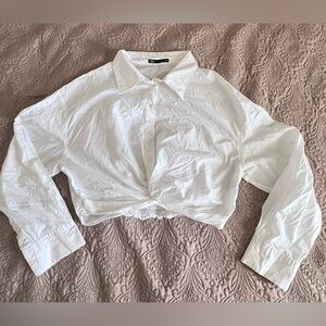 Zara White  Crop Button-Up Women's Top